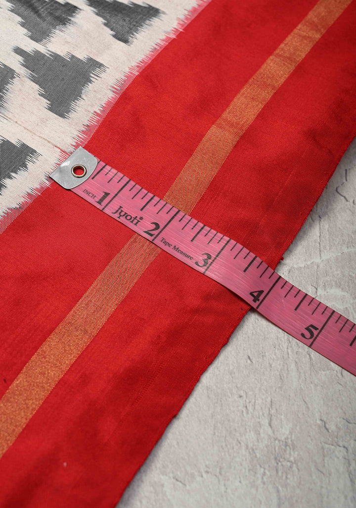 Off White Pochampally Ikkat Pure Silk Saree Patola Brocade and Contrast Zari Border | SILK MARK CERTIFIED