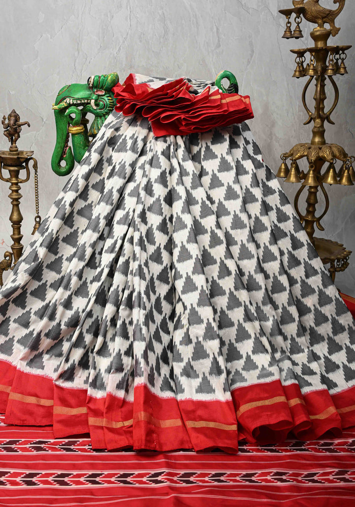 Off White Pochampally Ikkat Pure Silk Saree Patola Brocade and Contrast Zari Border | SILK MARK CERTIFIED