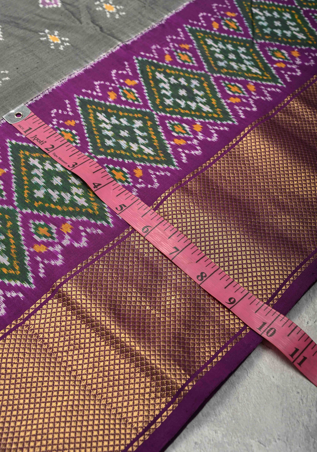 Gray Pochampally Ikkat Pure Silk Saree with Buttas and Zari Border  | SILK MARK CERTIFIED