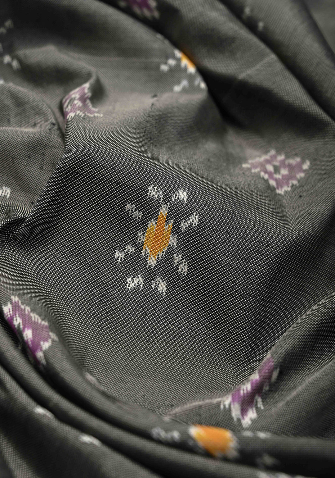 Gray Pochampally Ikkat Pure Silk Saree with Buttas and Zari Border  | SILK MARK CERTIFIED