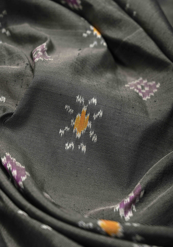 Gray Pochampally Ikkat Pure Silk Saree with Buttas and Zari Border  | SILK MARK CERTIFIED