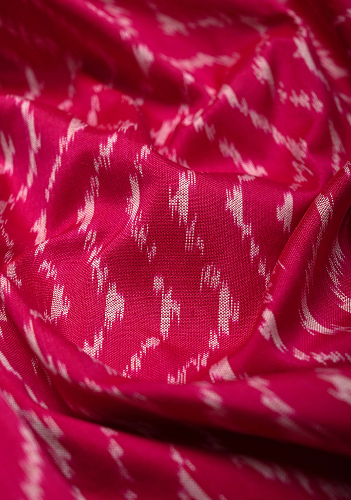 Pink Dual tone Pochampally Ikkat Pure Silk Saree with Zigzag Pattern and Zari Border | SILK MARK CERTIFIED