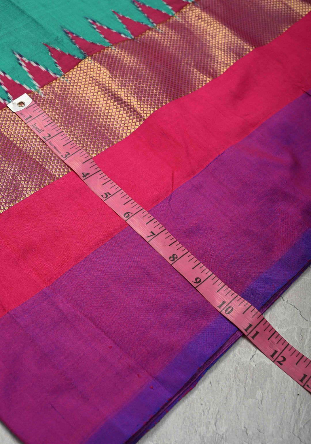 Rama Green Pochampally Ikkat Pure Silk Saree with Ganga Jamuna Panel Border | SILK MARK CERTIFIED