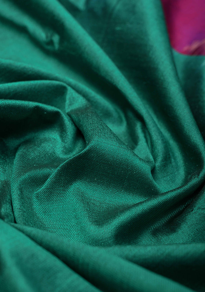 Rama Green Pochampally Ikkat Pure Silk Saree with Ganga Jamuna Panel Border | SILK MARK CERTIFIED