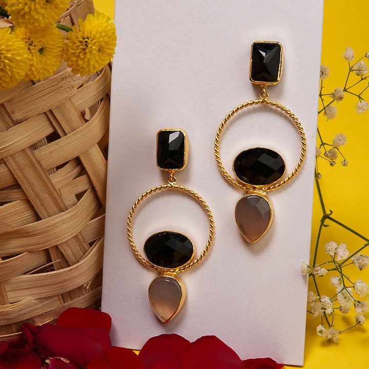 Gold Plated Earrings with Black Onyx Stone  | SHOBITAM