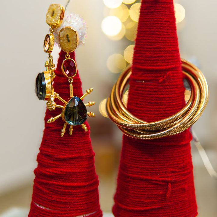Gold Plated Drop Earrings With Black Monalisa Stone  | SHOBITAM
