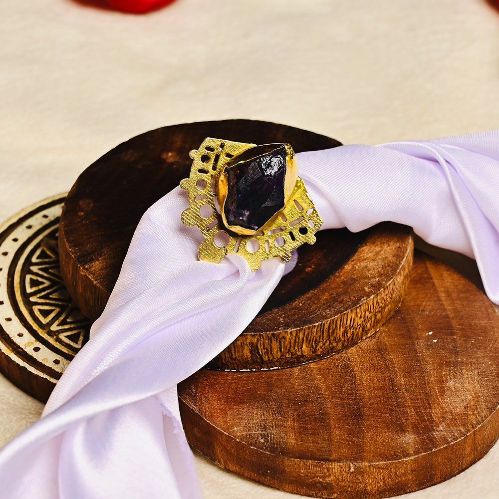 Gold Plated Brass Handcrafted Natural Stone Ring  | SHOBITAM