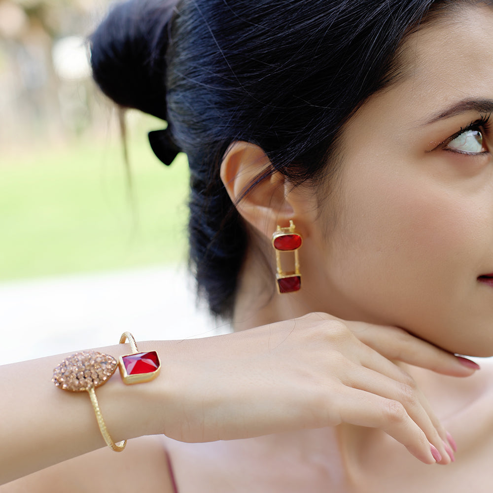 Gold Plated Brass Monalisa Stone Drop Earrings  | SHOBITAM