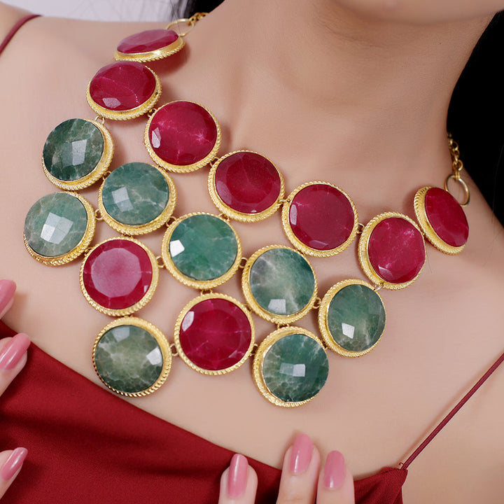 Emerald Radiance Gold-Plated Statement Necklace | SHOBITAM
