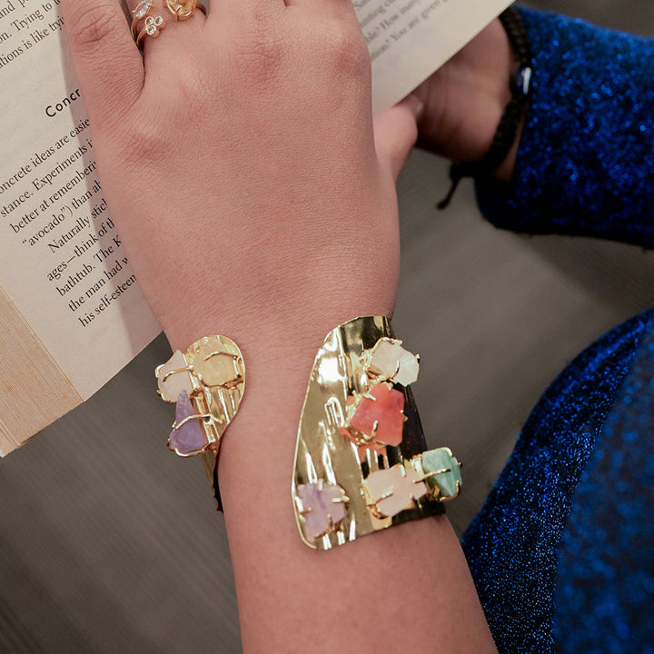 Gold Plated Brass Cuff Natural Stone Bracelet | SHOBITAM