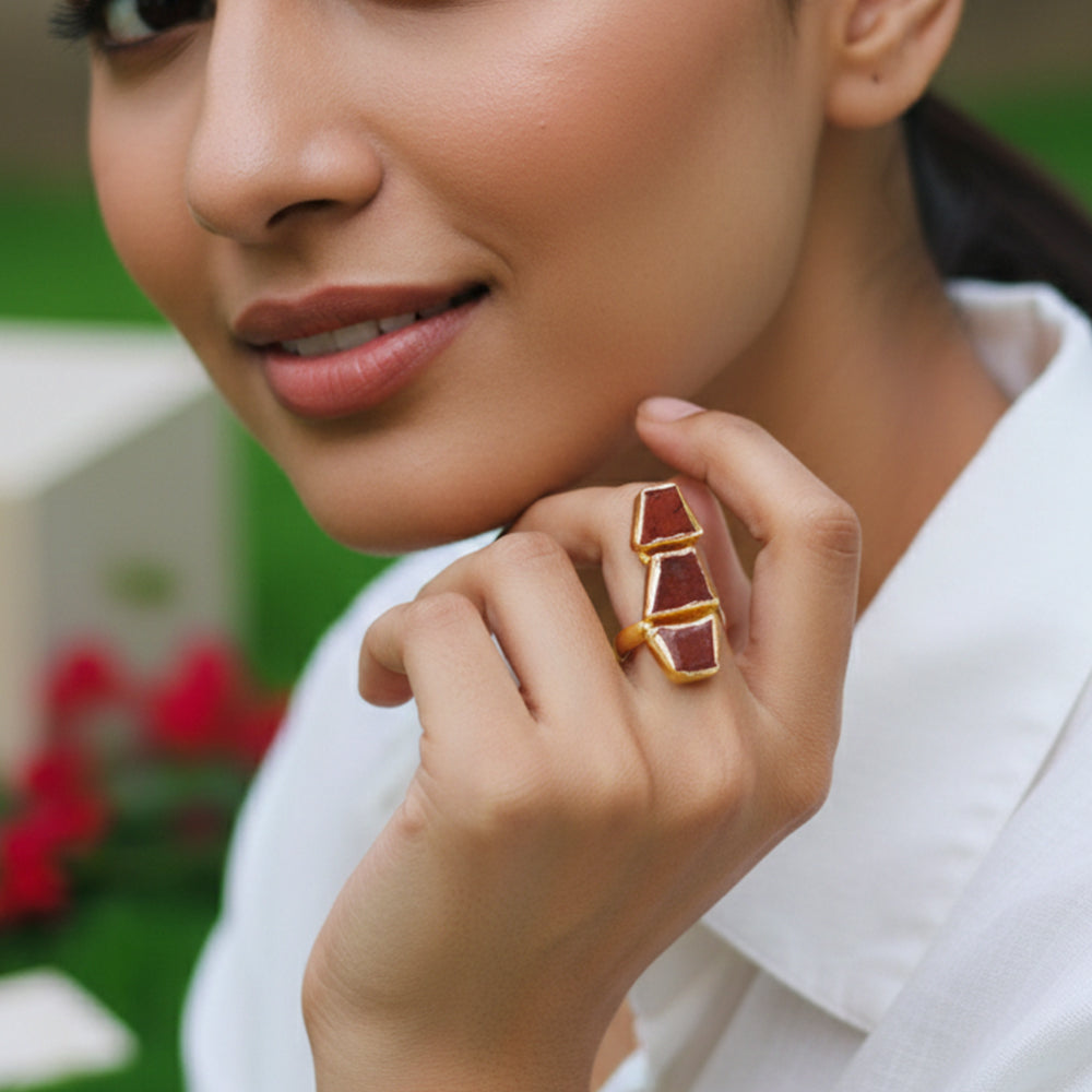 Gold Plated Brass Handcrafted Gemstone Ring | SHOBITAM