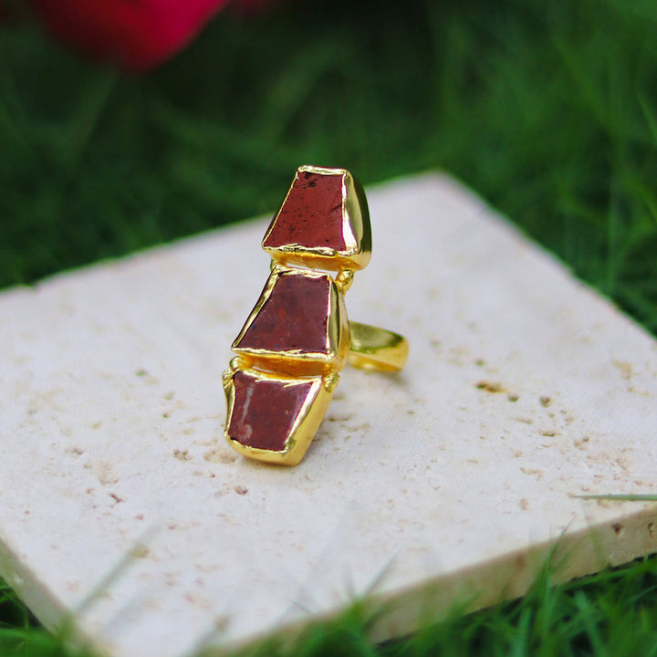 Gold Plated Brass Handcrafted Gemstone Ring | SHOBITAM