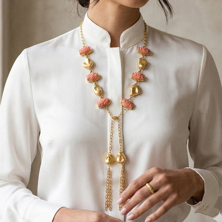 Golden Reverie Brass Necktie Necklace | SHOBITAM