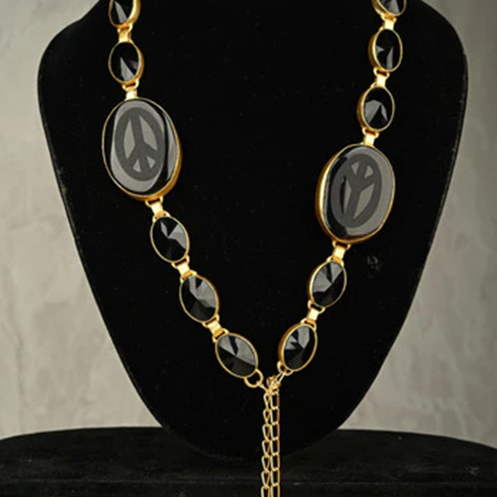 Black Onyx & Glass Gemstone Necktie Necklace  | SHOBITAM