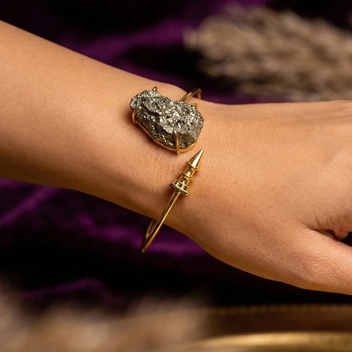 Gold Pyrite Adjustable Handcuff Bracelet | SHOBITAM