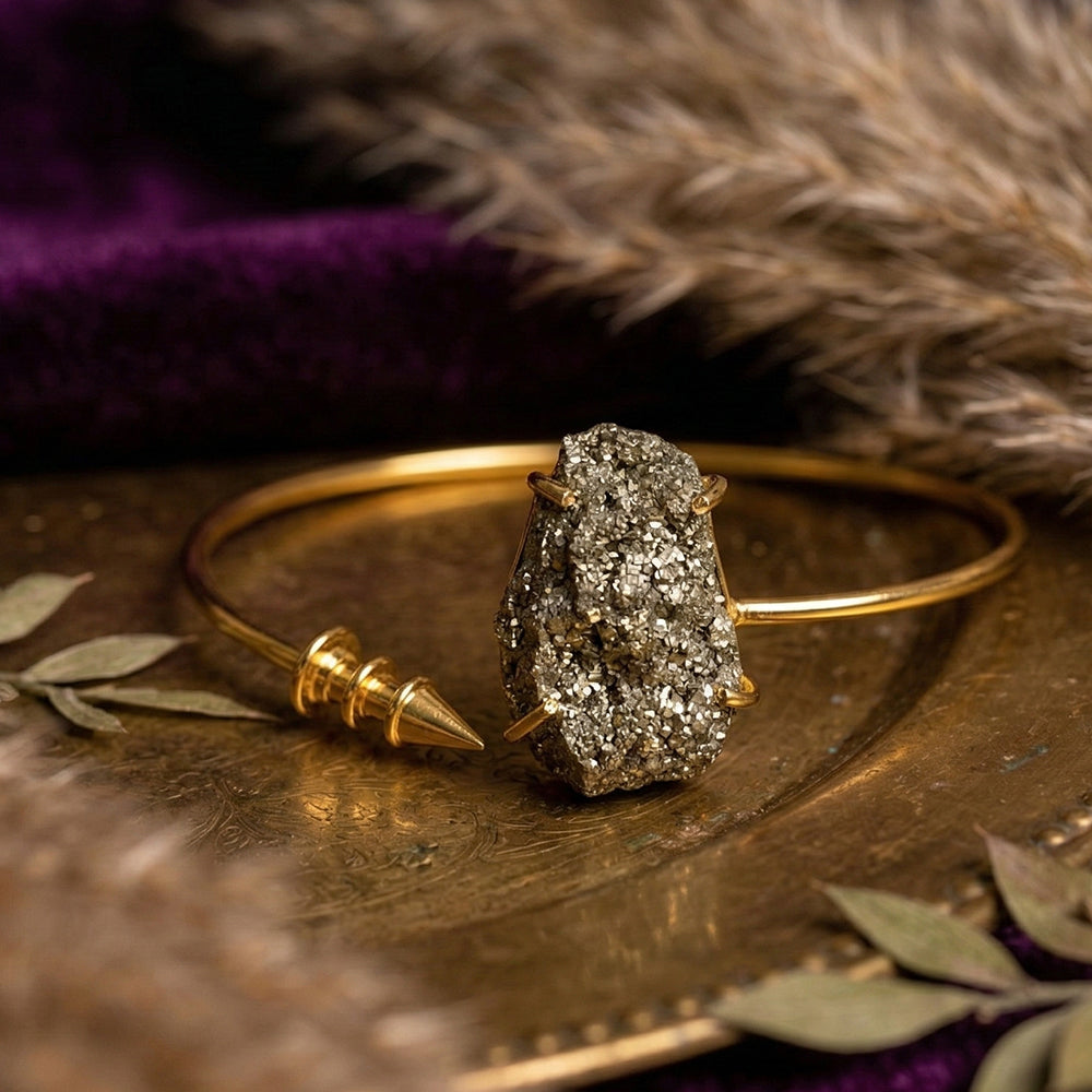 Gold Pyrite Adjustable Handcuff Bracelet | SHOBITAM
