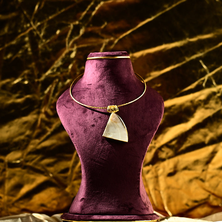 Elegant Mother of Pearl Statement Hasli Necklace | SHOBITAM