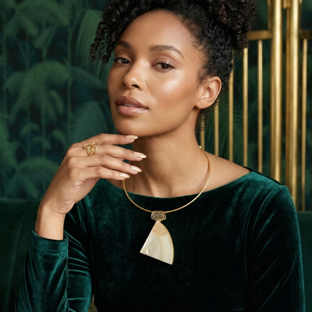 Elegant Mother of Pearl Statement Hasli Necklace | SHOBITAM