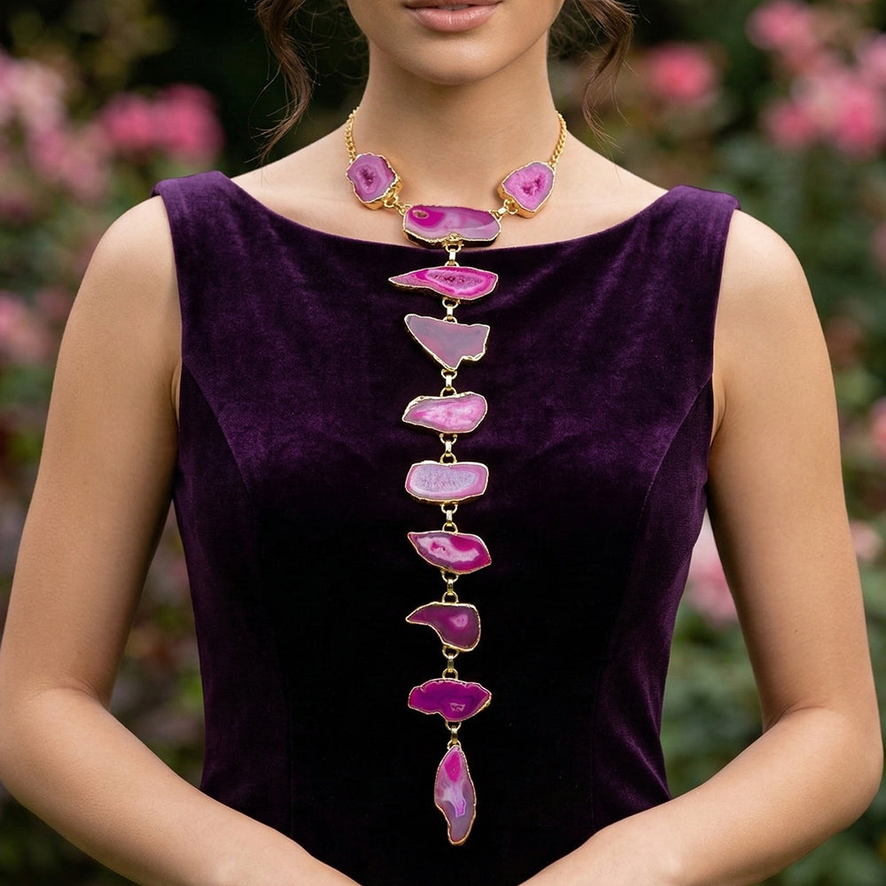 Shades of Pink Agate Stone Statement Necklace | SHOBITAM