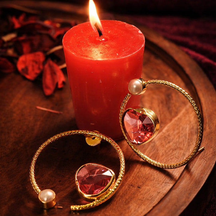 Pink Classic Crystal Pearl Heart Earrings | SHOBITAM