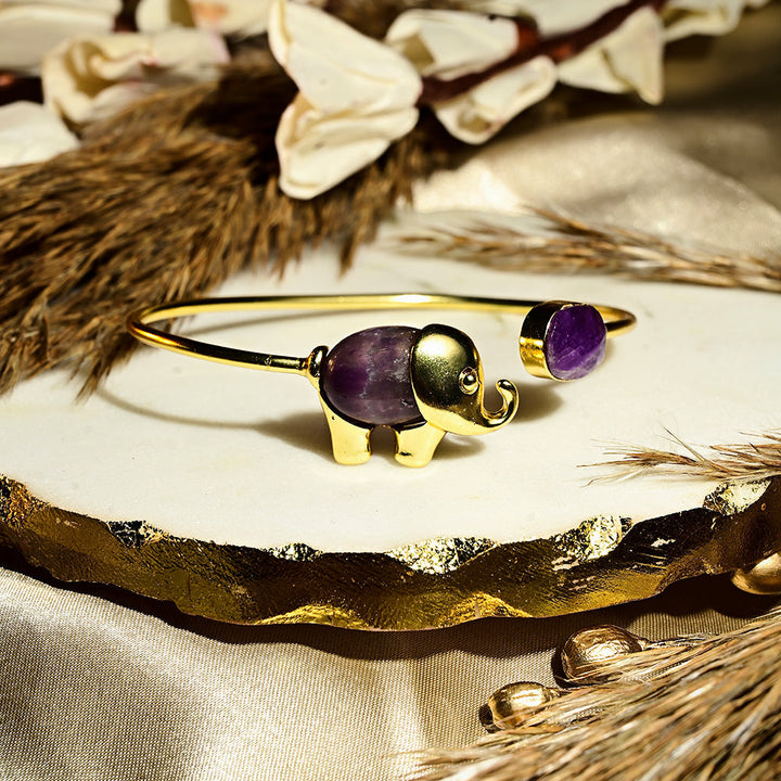 Gold Amethyst Stone Elephant Handcuff | SHOBITAM