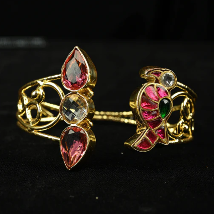 Panchi Kundan Gold-Toned Handcuff Bracelet | SHOBITAM