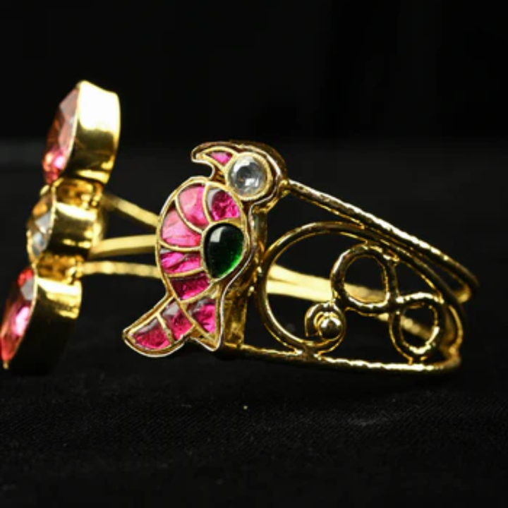 Panchi Kundan Gold-Toned Handcuff Bracelet | SHOBITAM