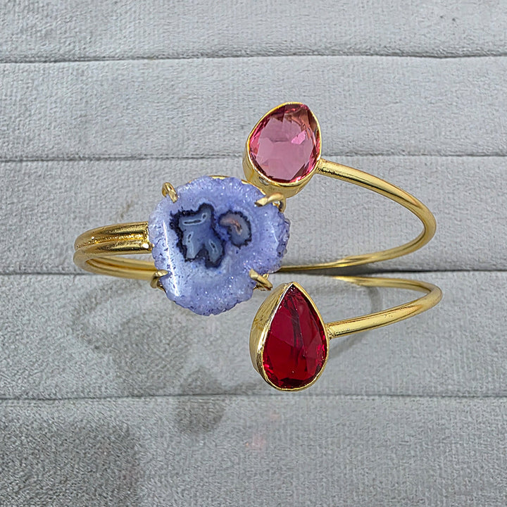 Royal Trio Blue Agate & Dual Ruby-Pink Stone Handcuff | SHOBITAM