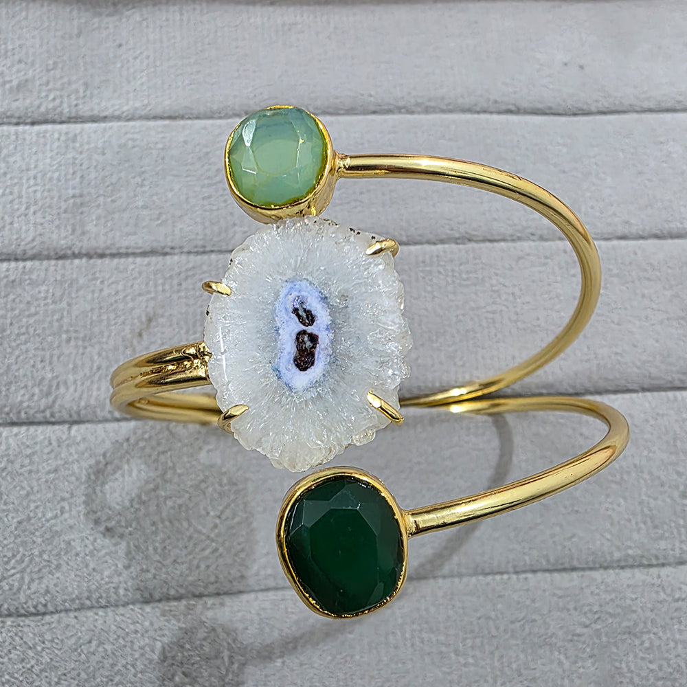 Trinity Agate Green Luxe Stone Handcuff Bracelet | SHOBITAM
