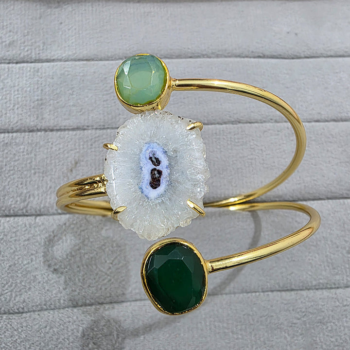 Trinity Agate Green Luxe Stone Handcuff Bracelet | SHOBITAM