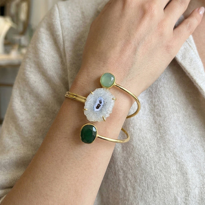 Trinity Agate Green Luxe Stone Handcuff Bracelet | SHOBITAM