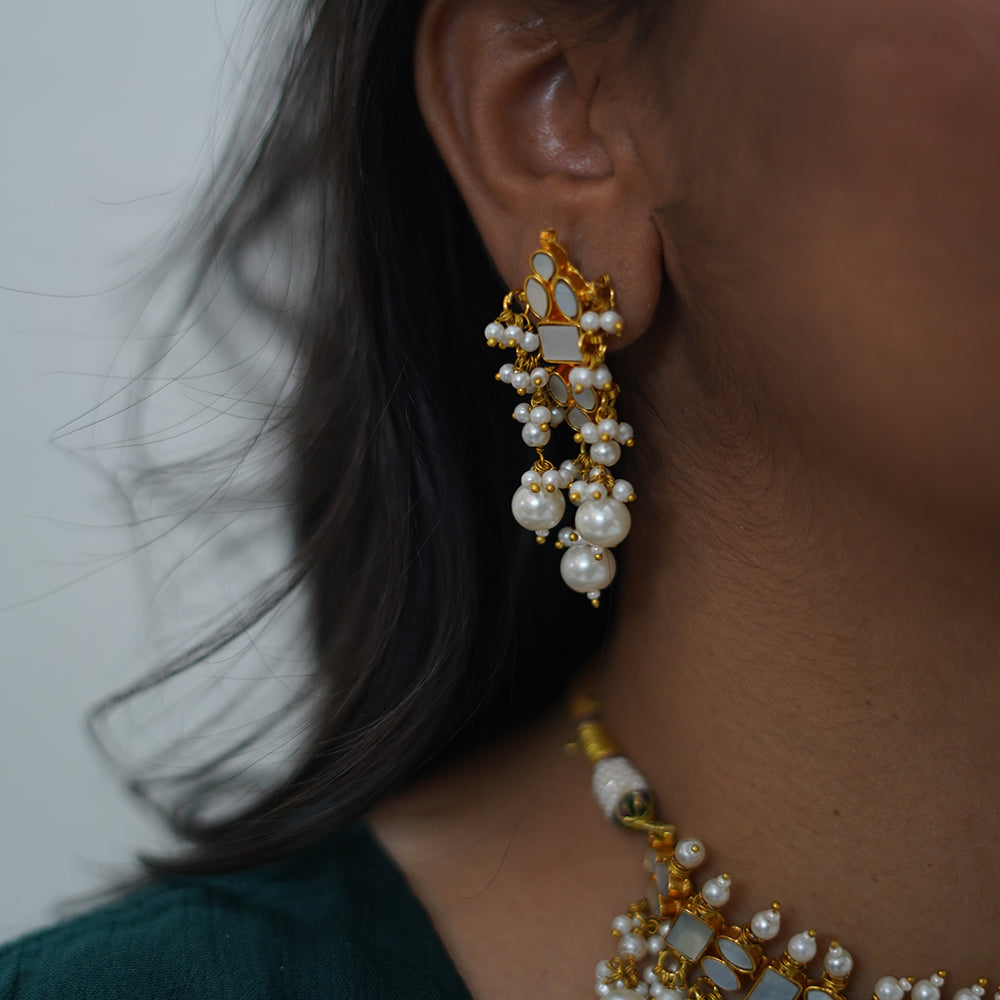 Regal Pearl Drop Necklace Set Earrings | SHOBITAM