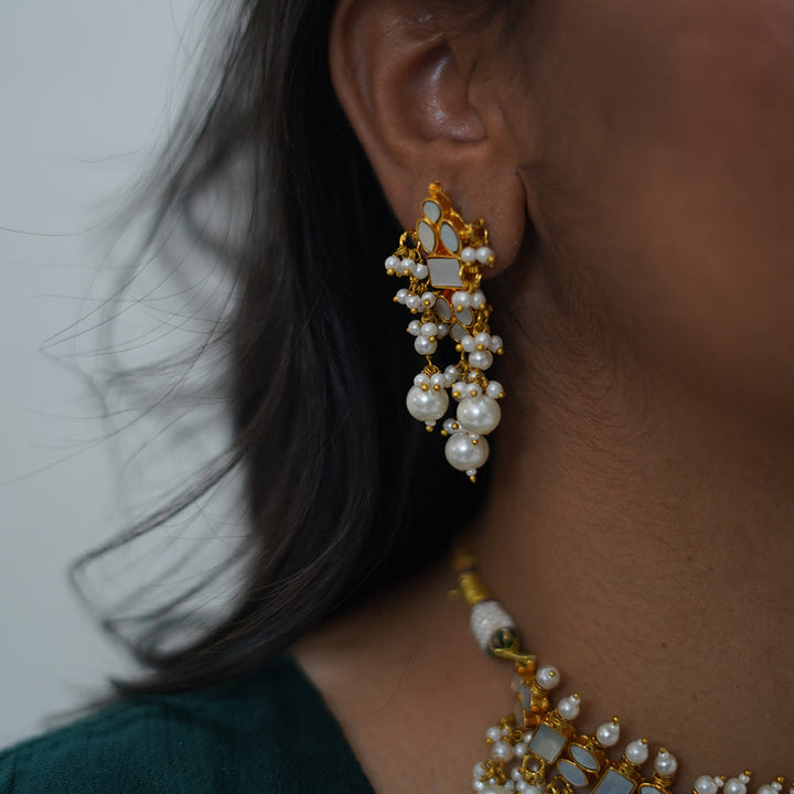 Regal Pearl Drop Necklace Set Earrings | SHOBITAM