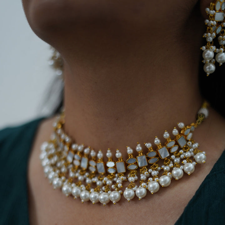 Regal Pearl Drop Necklace Set Earrings | SHOBITAM