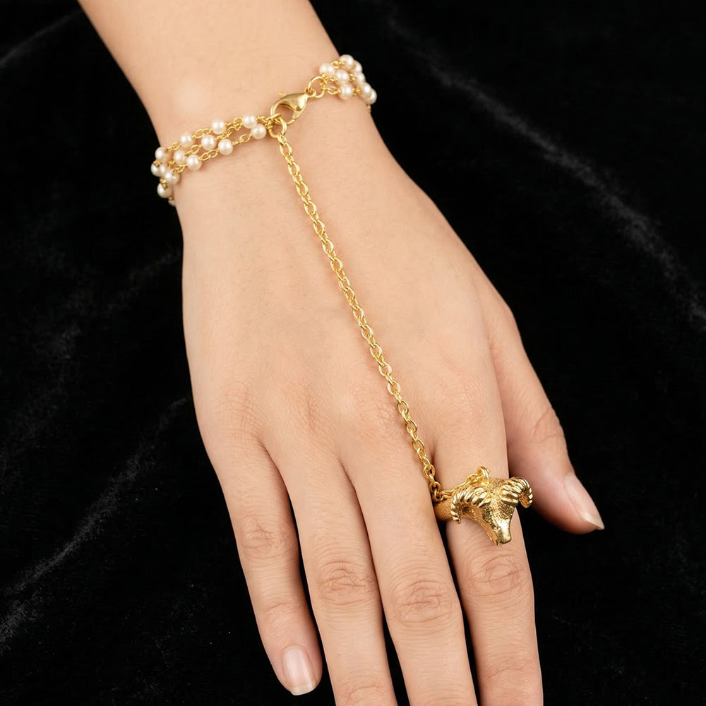Gold Tone Hand Harness Bracelet Hathphool Jewelry | SHOBITAM