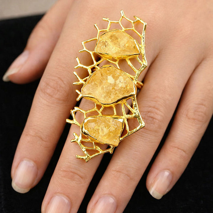 Raw Citrine Cluster Adjustable Cocktail Ring | SHOBITAM