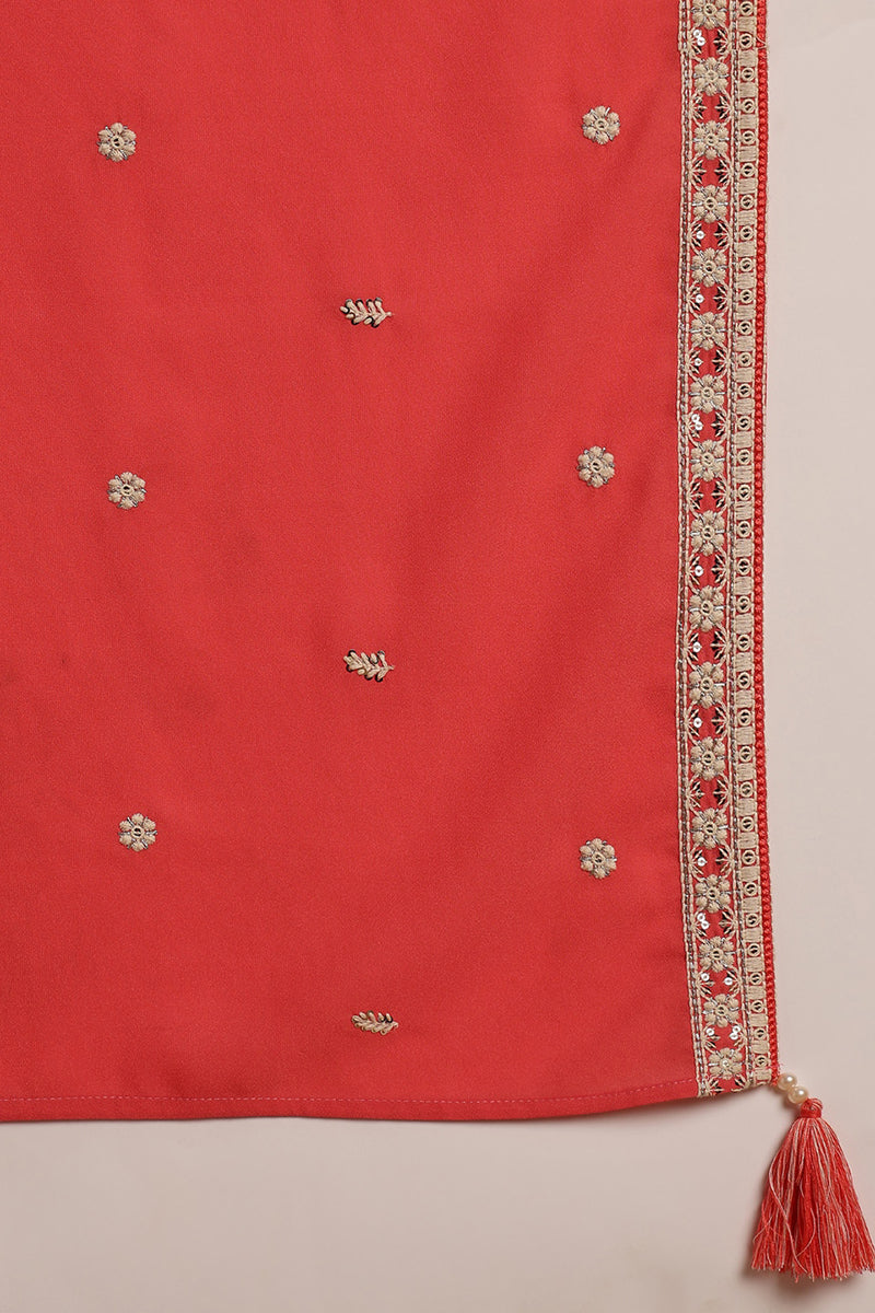 Pink Georgette Embroidered Thread Work Flared Kurta Set | SHOBITAM