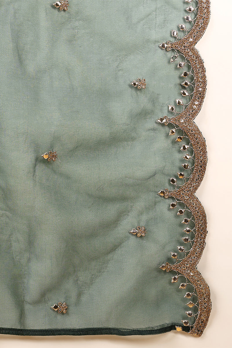 Green Georgette Embroidered Zari Work Flared Kurta Set | SHOBITAM