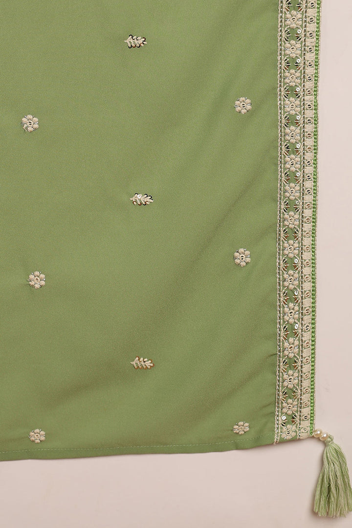 Green Georgette Embroidered Thread Work Flared Kurta Set | SHOBITAM
