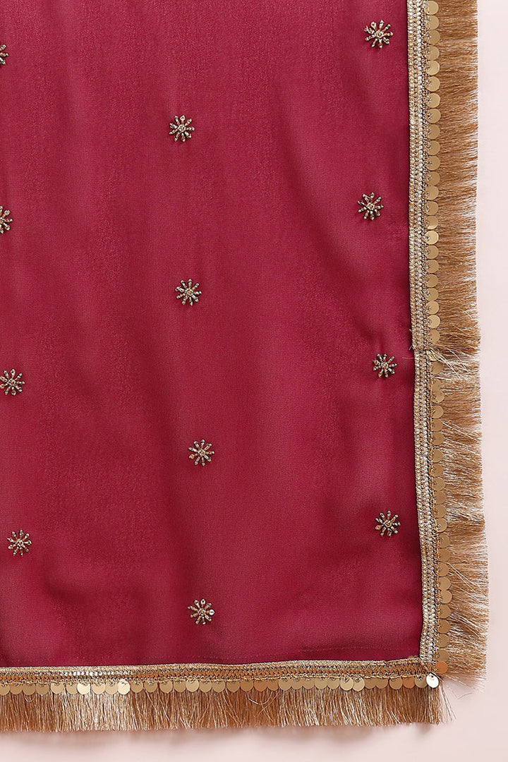 Burgundy Georgette Solid Embroidered Anarkali Gown with Dupatta  | SHOBITAM