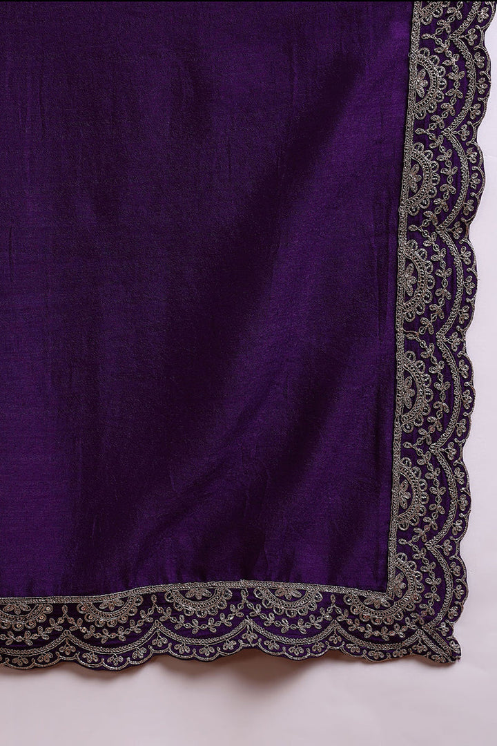 Violet Silk Blend Solid Embroidered Anarkali Gown With Dupatta | SHOBITAM