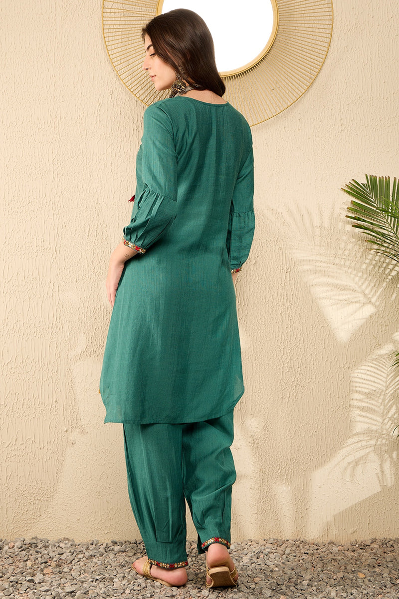 Teal Viscose Rayon Solid Embroidered Straight Salwar Kurta Set  | SHOBITAM