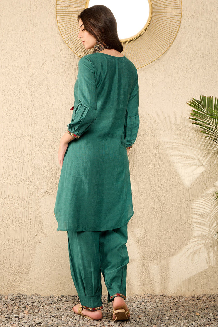 Teal Viscose Rayon Solid Embroidered Straight Salwar Kurta Set  | SHOBITAM
