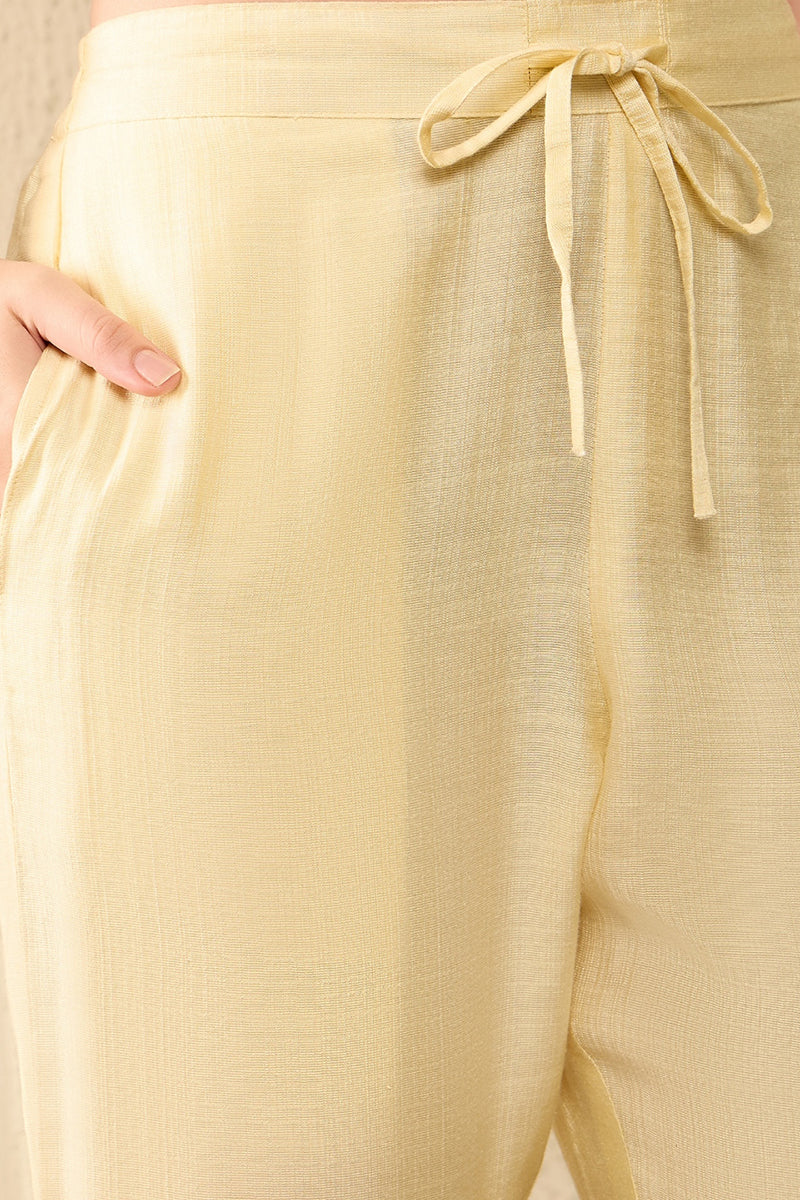 Yellow Viscose Rayon Solid Embroidered A-Line Trouser Kurta Set | SHOBITAM