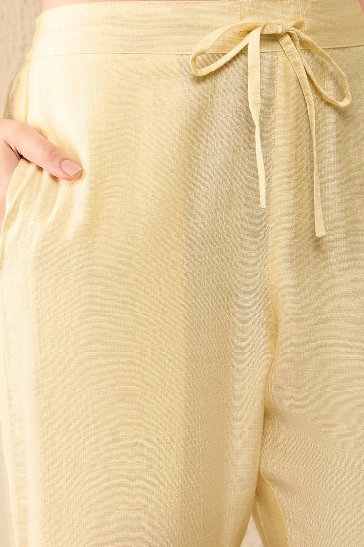 Yellow Viscose Rayon Solid Embroidered A-Line Trouser Kurta Set | SHOBITAM