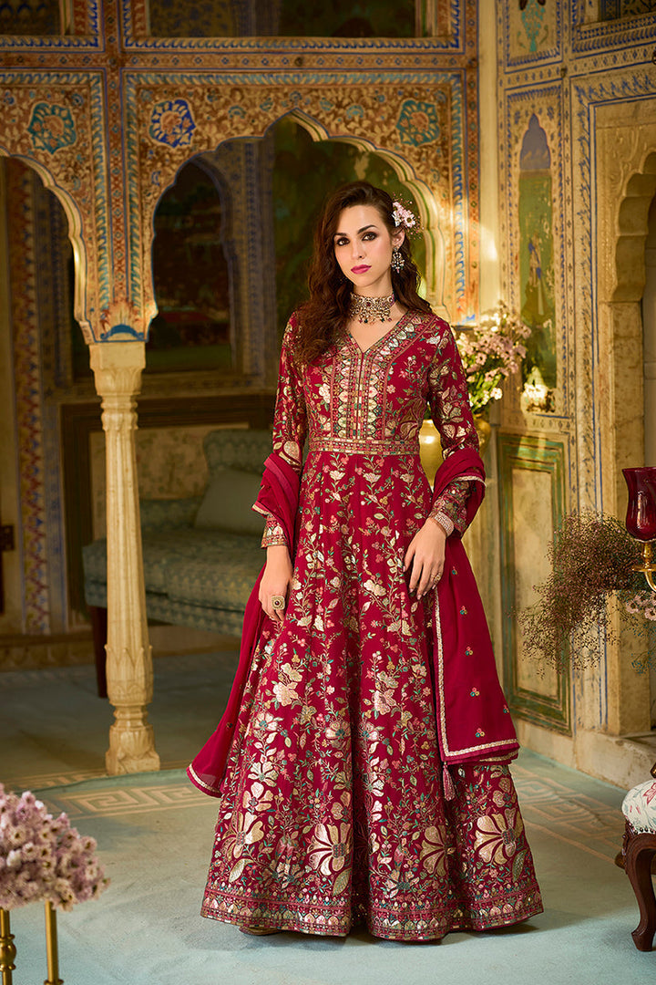 Pink Georgette Solid Embroidered Anarkali Gown with Dupatta | SHOBITAM