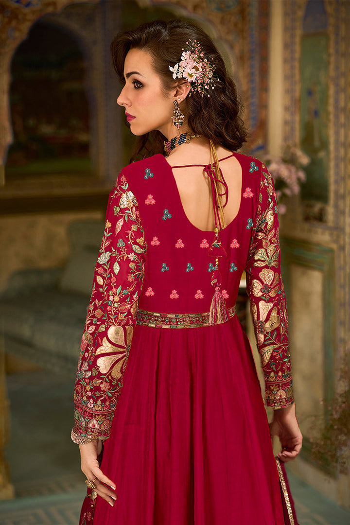 Pink Georgette Solid Embroidered Anarkali Gown with Dupatta | SHOBITAM