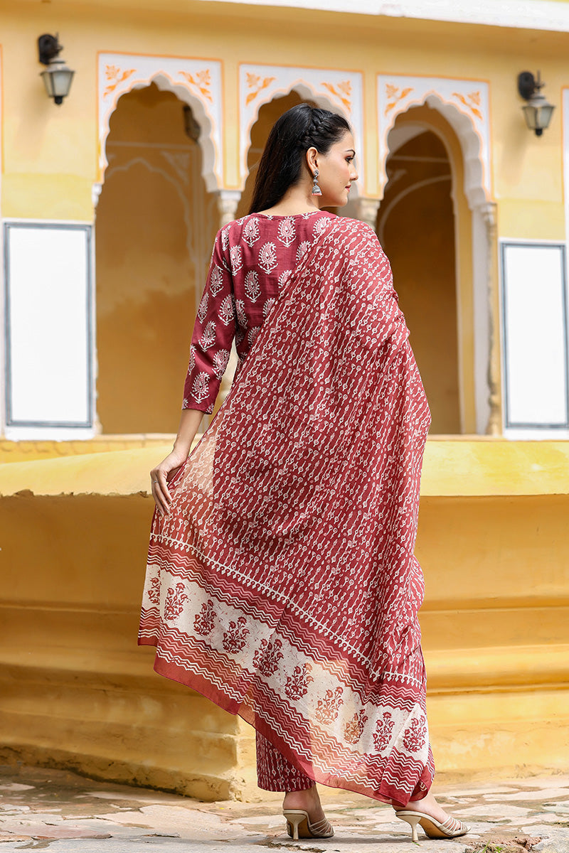 Burgundy Rayon Blend Straight Suit Set | SHOBITAM