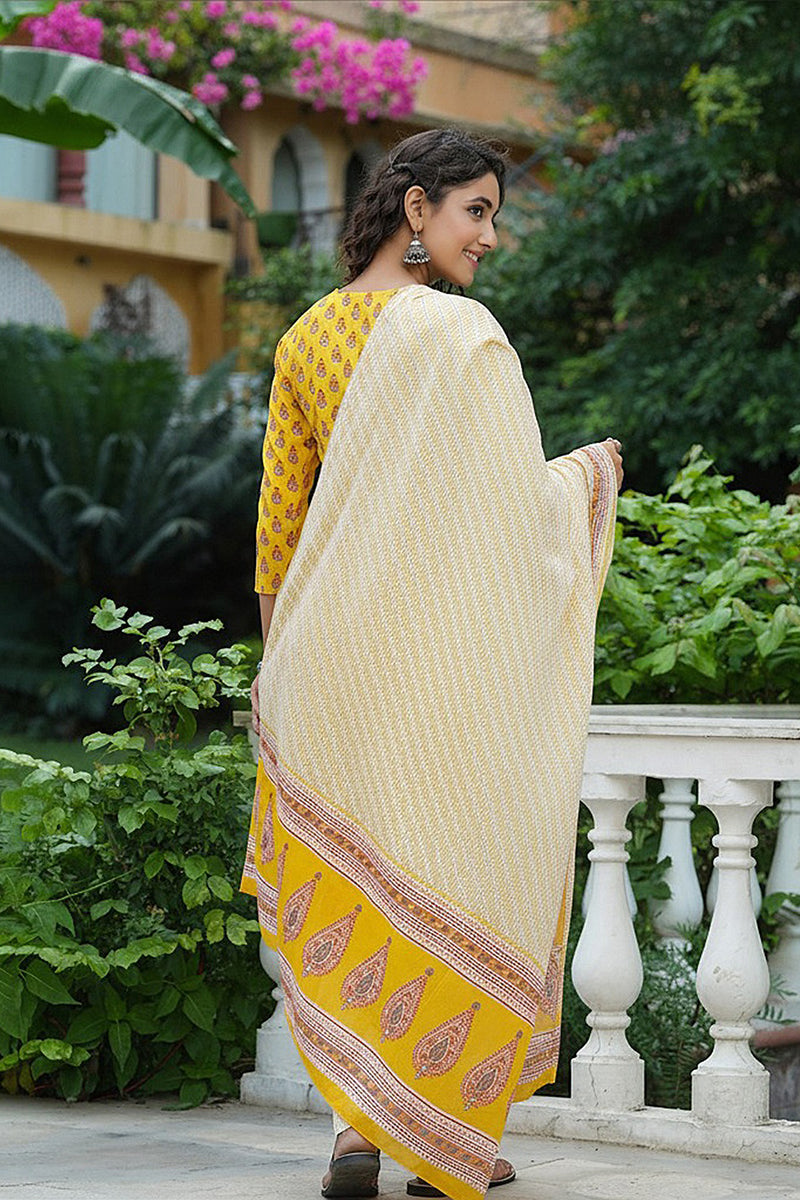 Yellow Rayon Blend Straight Suit Set | SHOBITAM