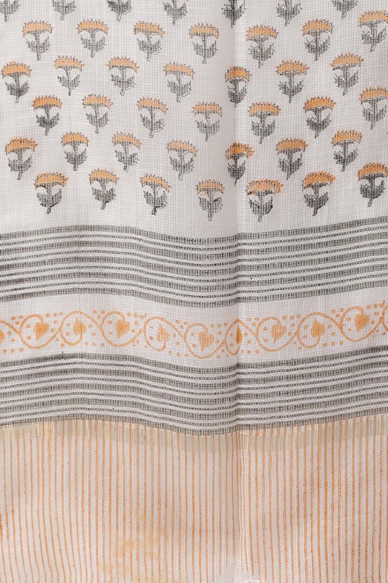 White Cotton Ethnic Motifs Printed Straight Kurta Palazzo Dupatta Set | SHOBITAM